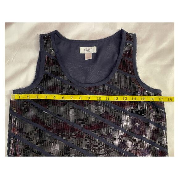 Ann Taylor Loft Sequined Top - Size PM - Dark Blue w/Black Sequins - Picture 4 of 8